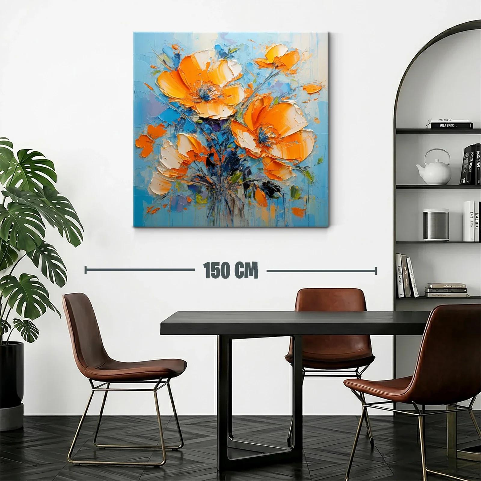 Impresionante cuadro de flores en tonos naranja y azul — miniatura 2