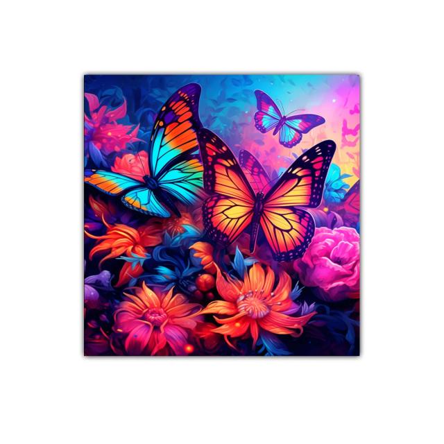 Mariposas coloridas entre flores brillantes en naturaleza mágica