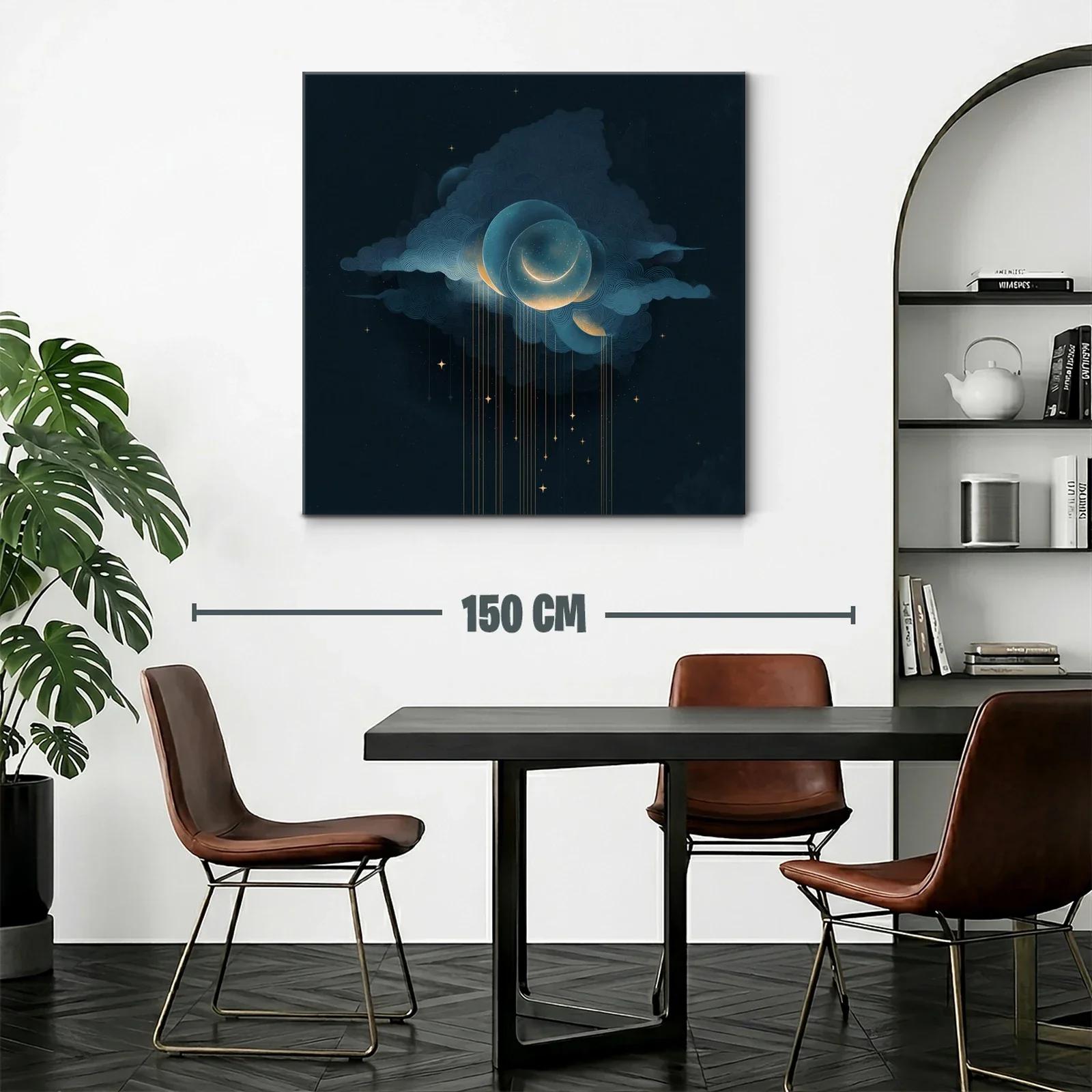 Arte celestial con lunas y estrellas doradas en cielo oscuro — miniatura 2