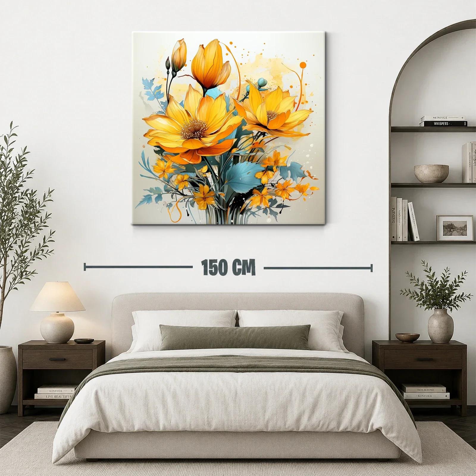 Flores vibrantes en tonos cálidos y azules suaves — miniatura 3