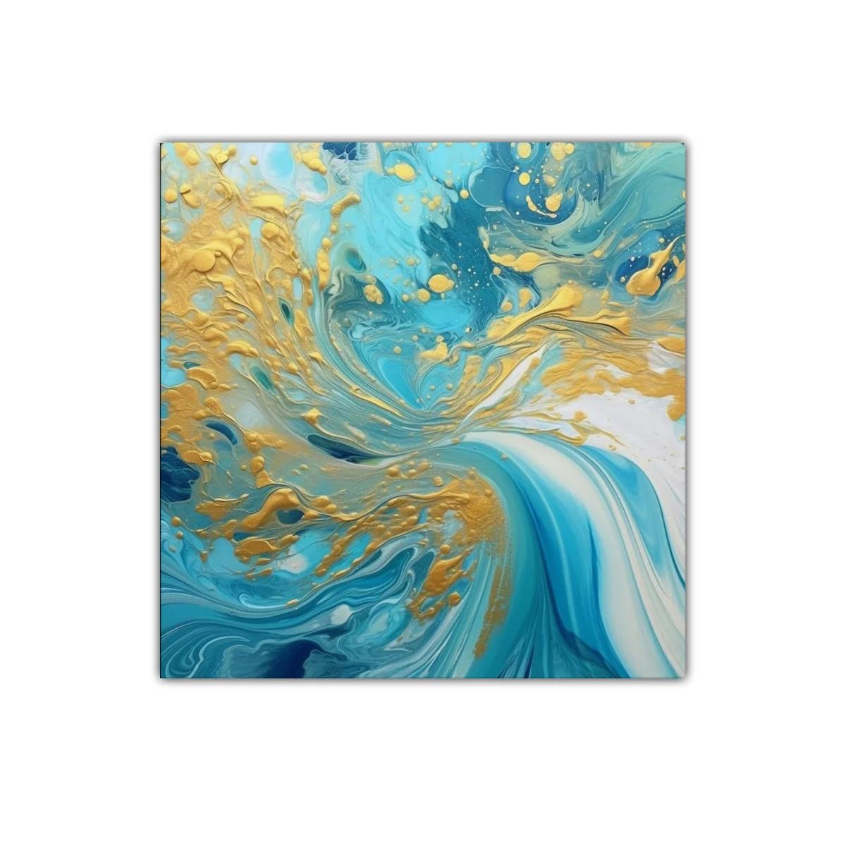 Cuadro abstracto con remolinos en azul y dorado elegante — imagen principal