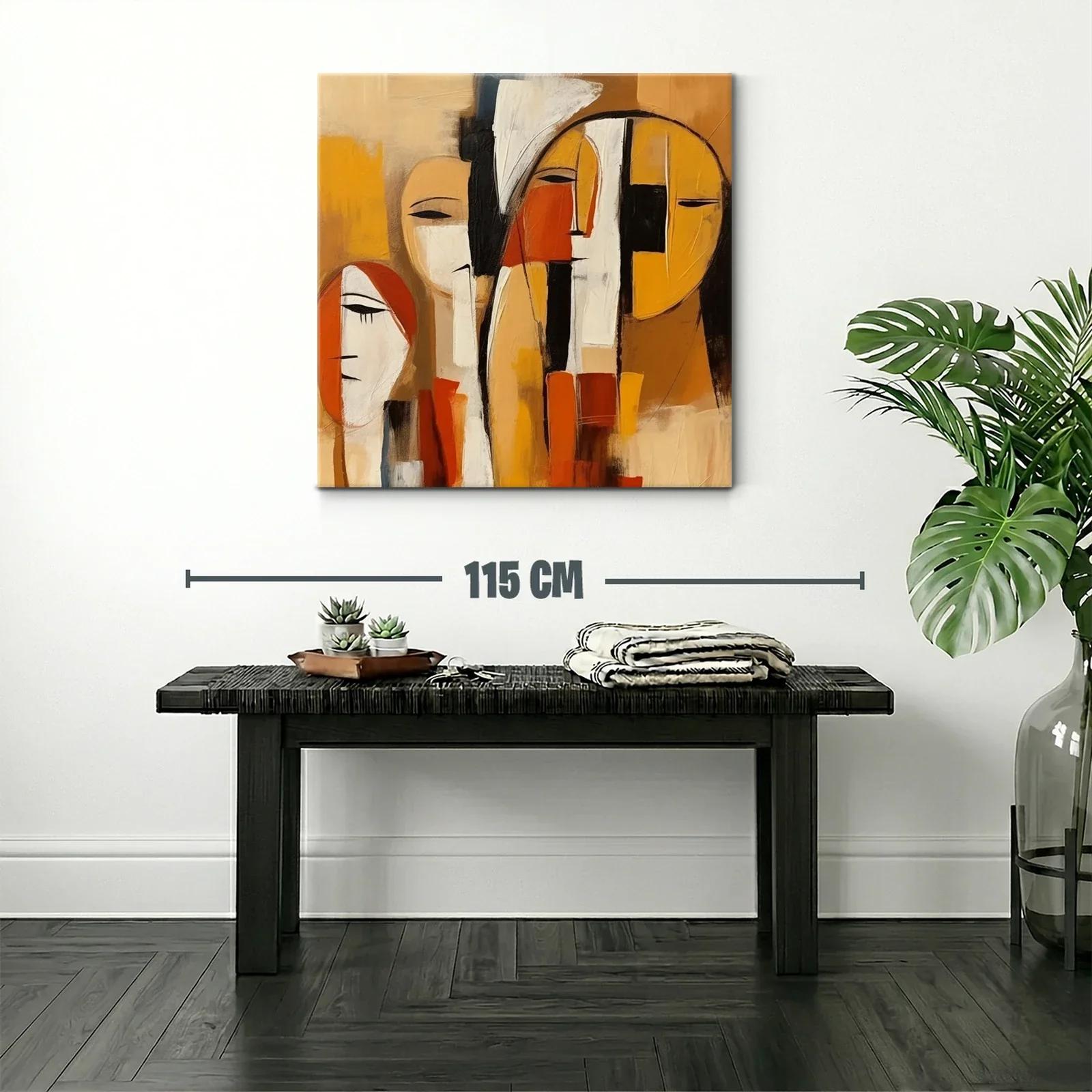 Cuadro abstracto con figuras humanas en tonos cálidos — miniatura 2