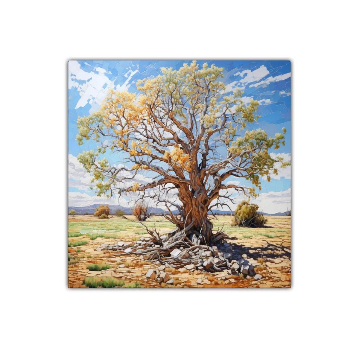 Árbol con hojas doradas en paisaje soleado — imagen principal