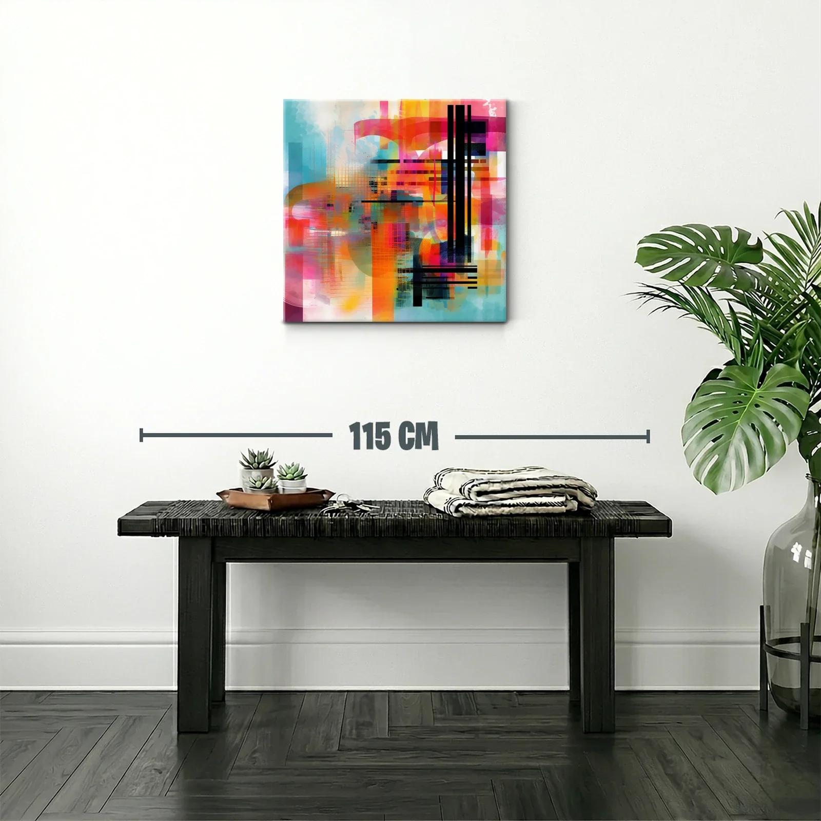 Cuadro abstracto en vibrantes tonos cálidos y fríos modernos — miniatura 2