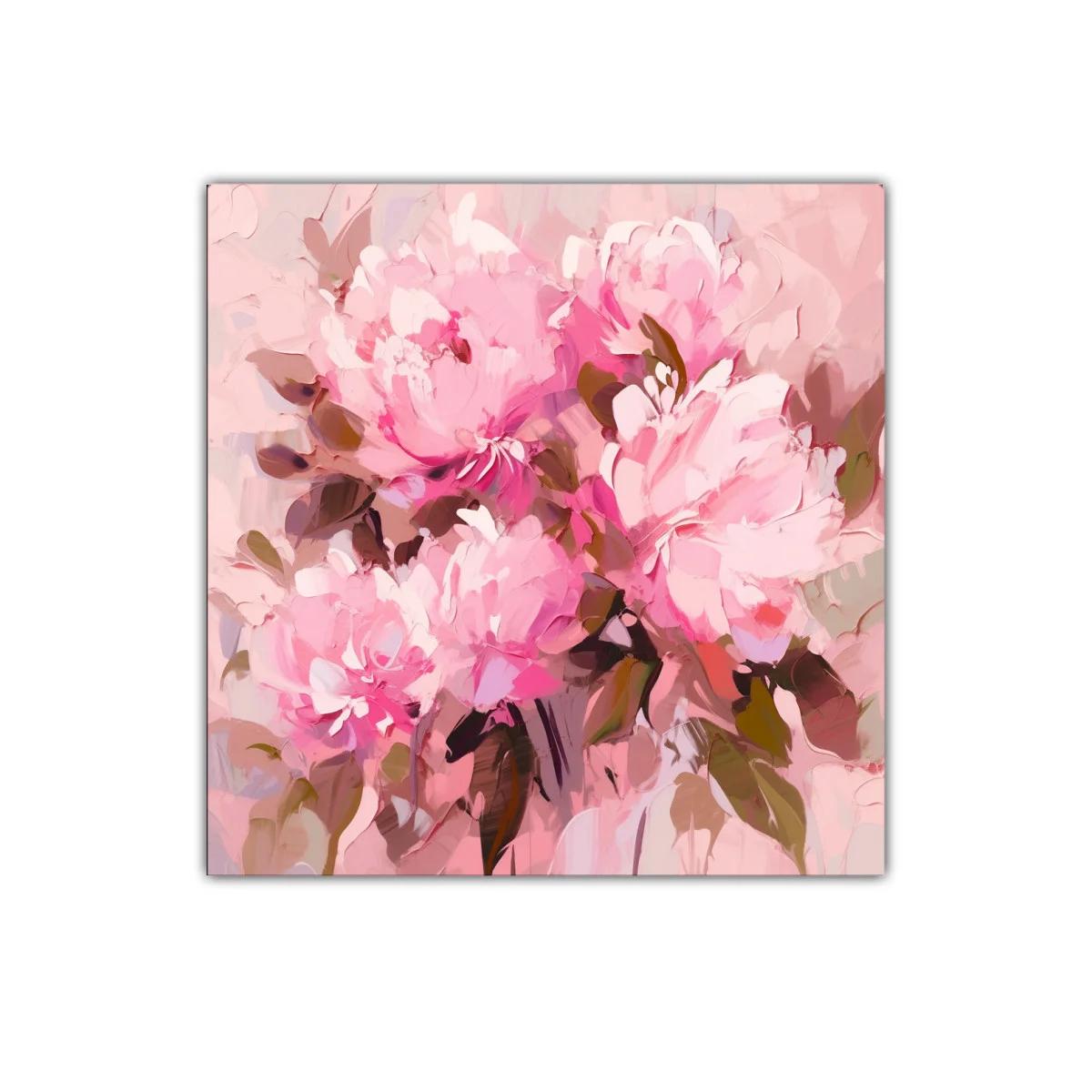 Cuadro decorativo con vibrantes flores rosas y verdes