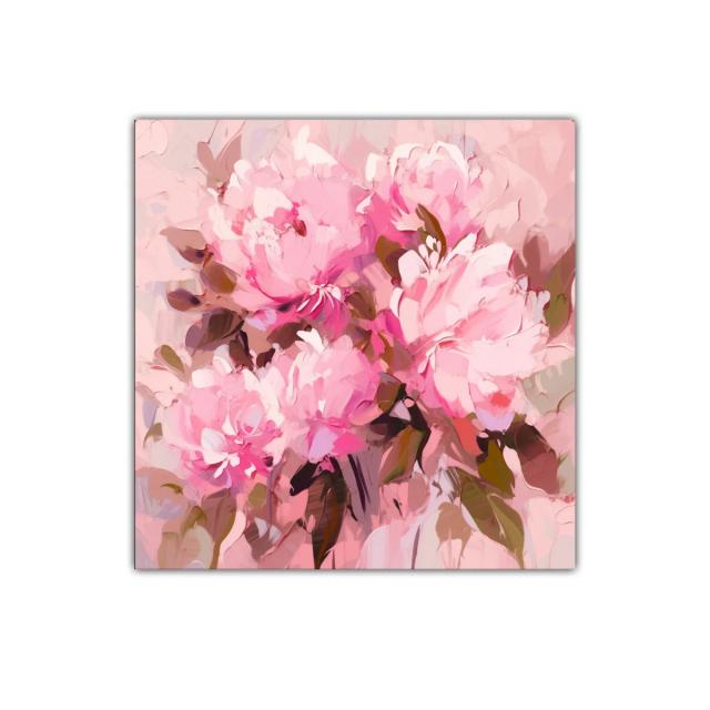 Cuadro decorativo con vibrantes flores rosas y verdes