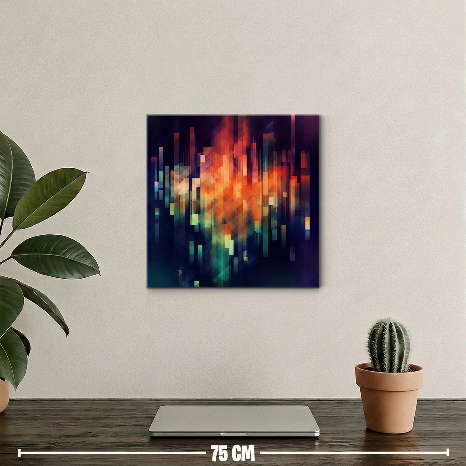 Cuadro abstracto vibrante con formas geométricas y luces intensas — miniatura 2