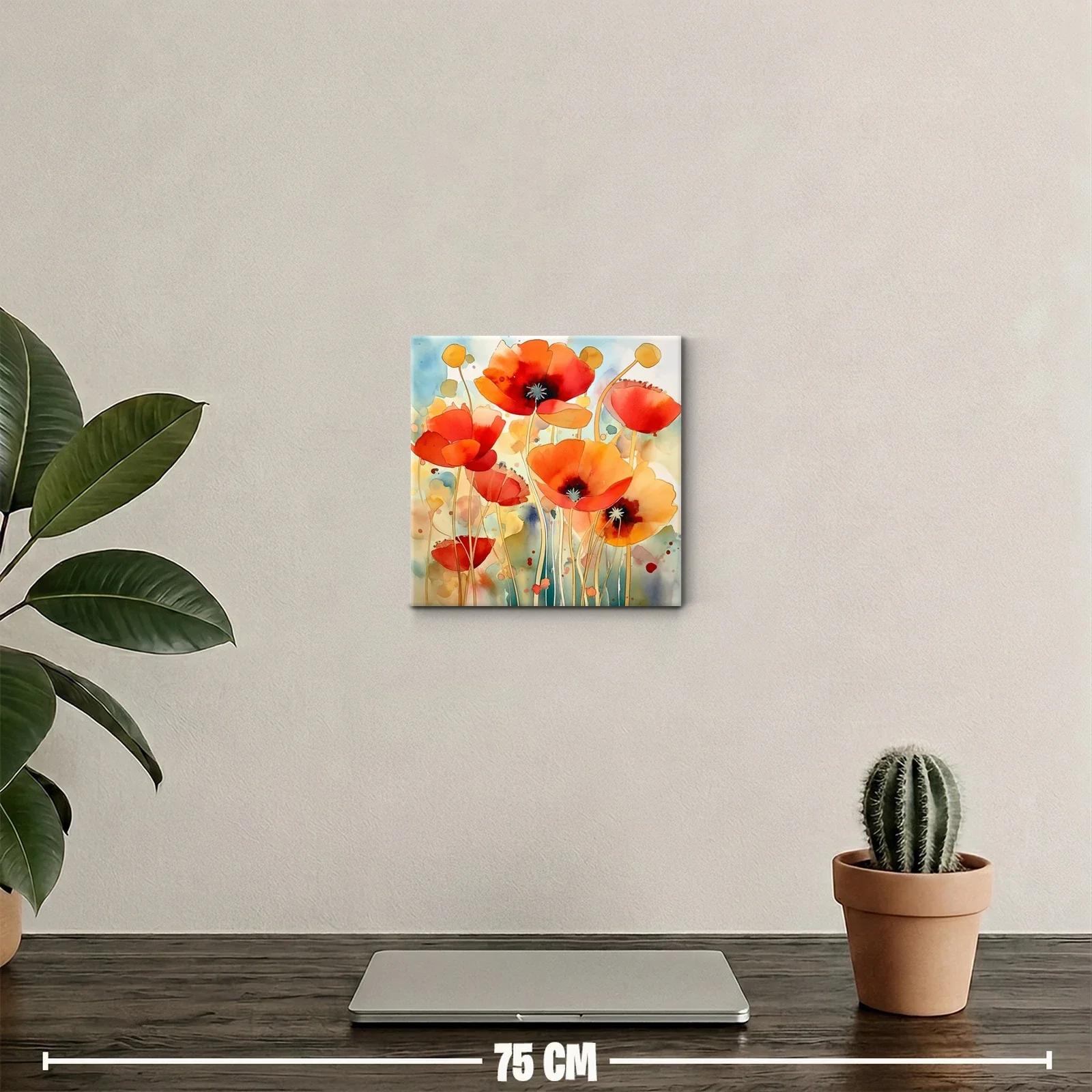 Cuadro decorativo con amapolas rojas y tonos acuarelados — miniatura 2