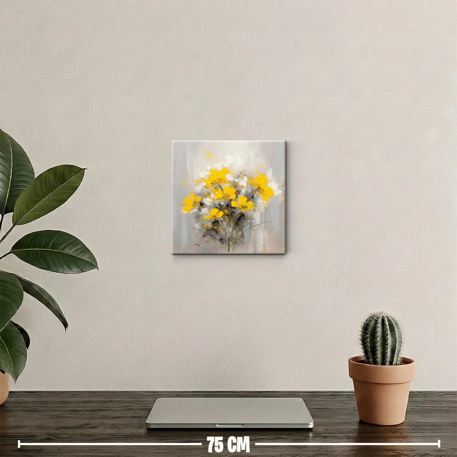 Cuadro decorativo con flores amarillas y fondo neutro — miniatura 2
