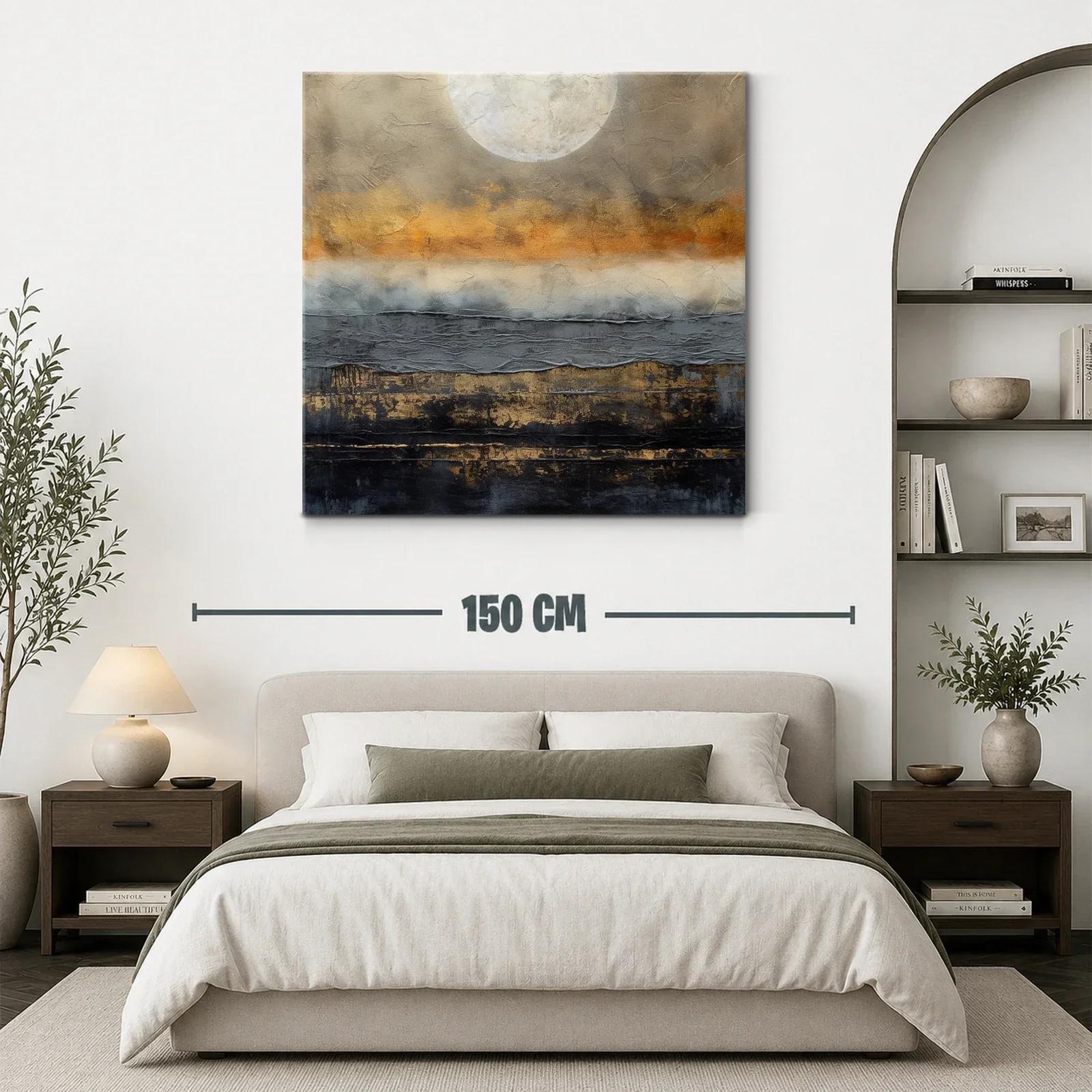 Cuadro abstracto con luna y tonos cálidos y oscuros — miniatura 3