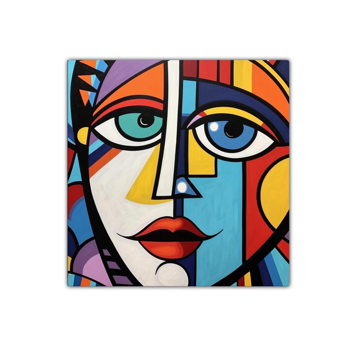 Retrato abstracto en color vibrante y diseño geométrico