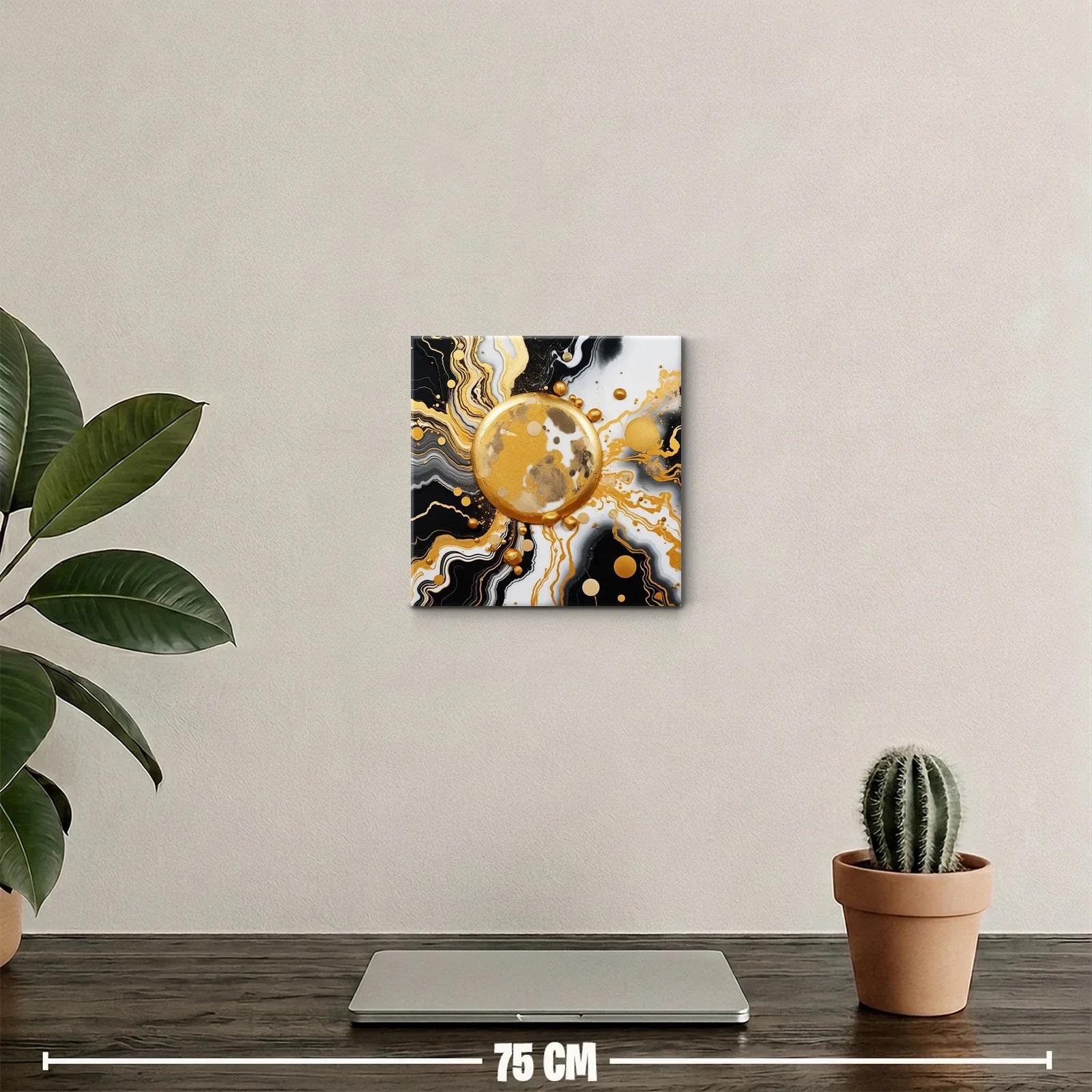 Cuadro abstracto con motivos dorados y negros modernos — miniatura 2