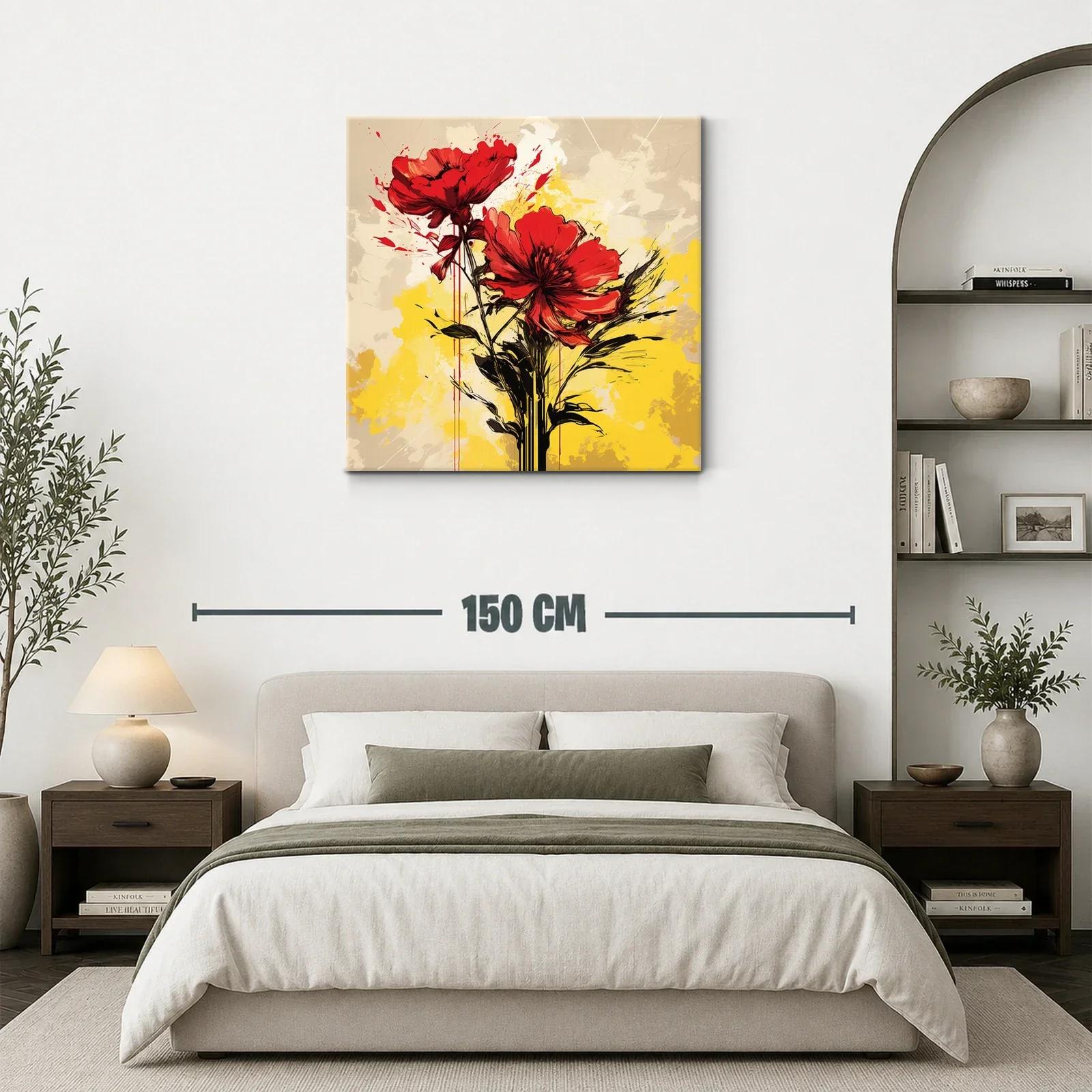 Flor roja vibrante con fondo amarillo y beige — miniatura 3
