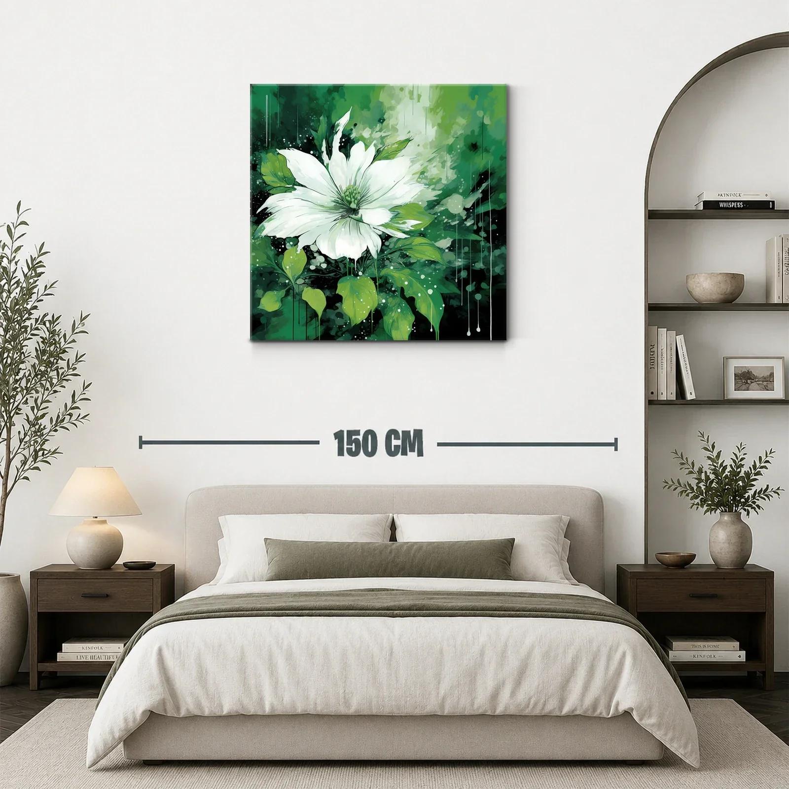 Flor blanca entre hojas verdes con fondo abstracto — miniatura 3