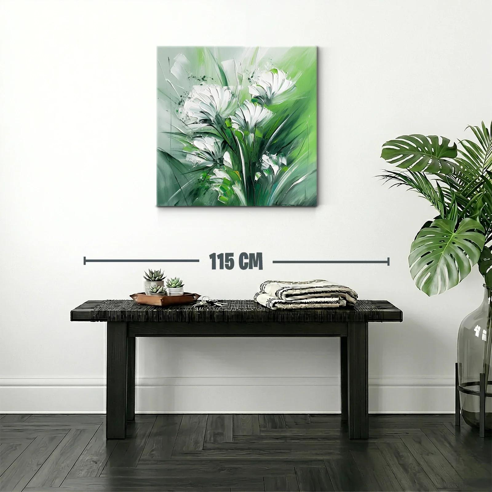 Cuadro floral abstracto con tonos verdes y blancos — miniatura 2