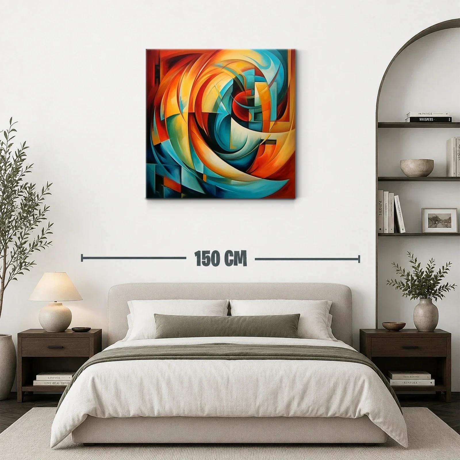 Cuadro abstracto con vibrantes formas en tonos cálidos y fríos — miniatura 3