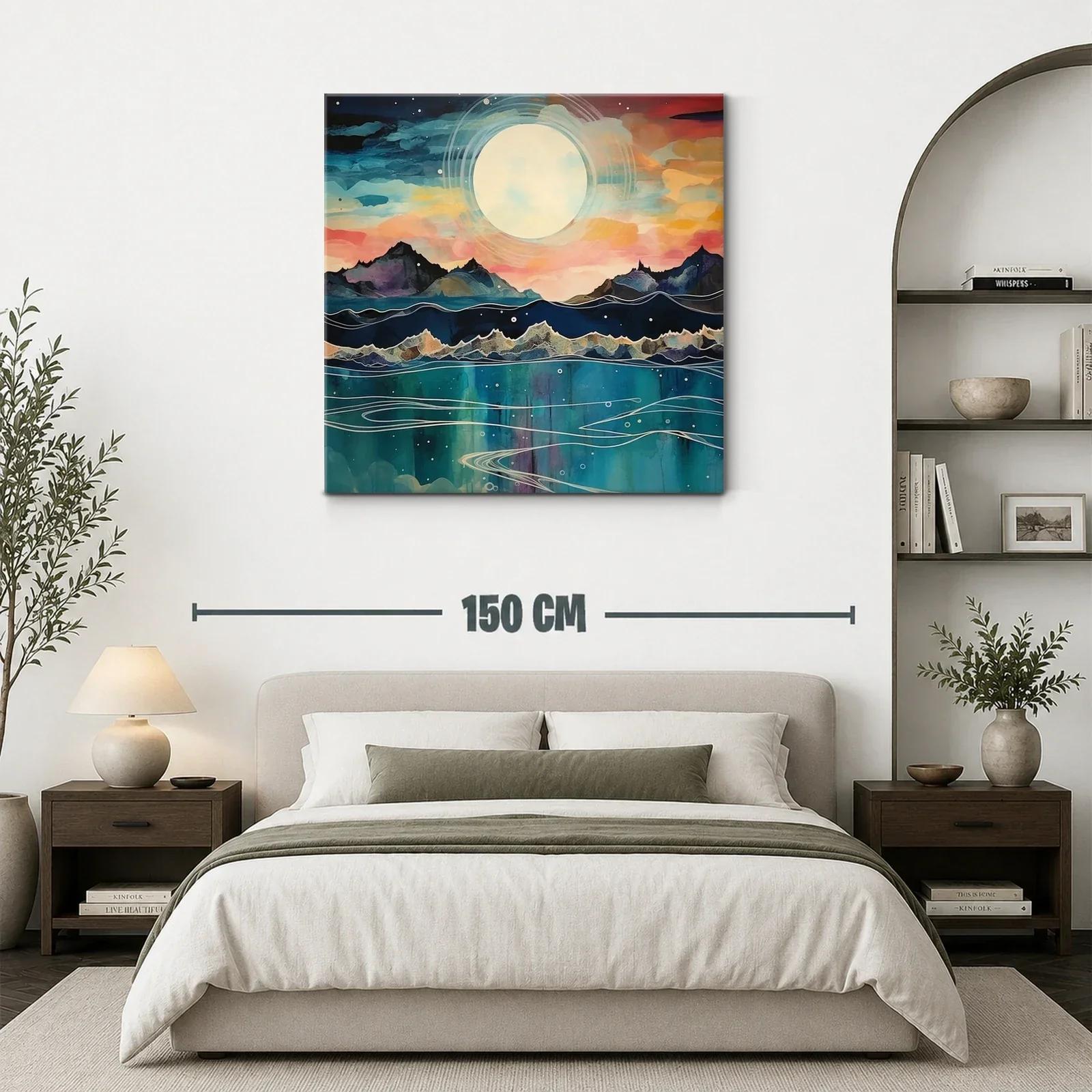 Paisaje nocturno con luna llena sobre montañas y mar — miniatura 3