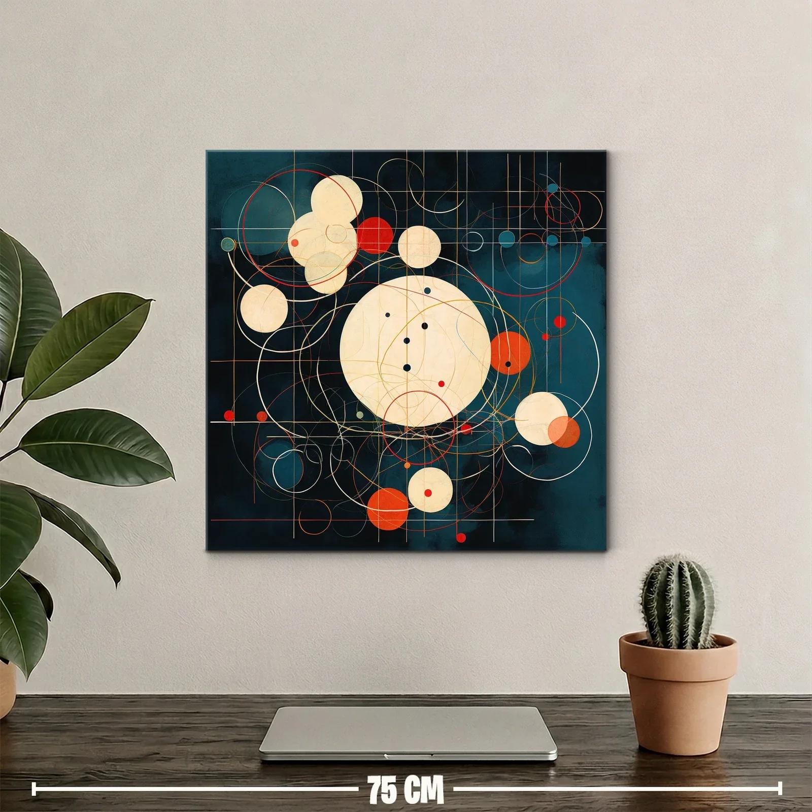 Cuadro abstracto con esferas y líneas entrelazadas en tonos intensos — miniatura 2