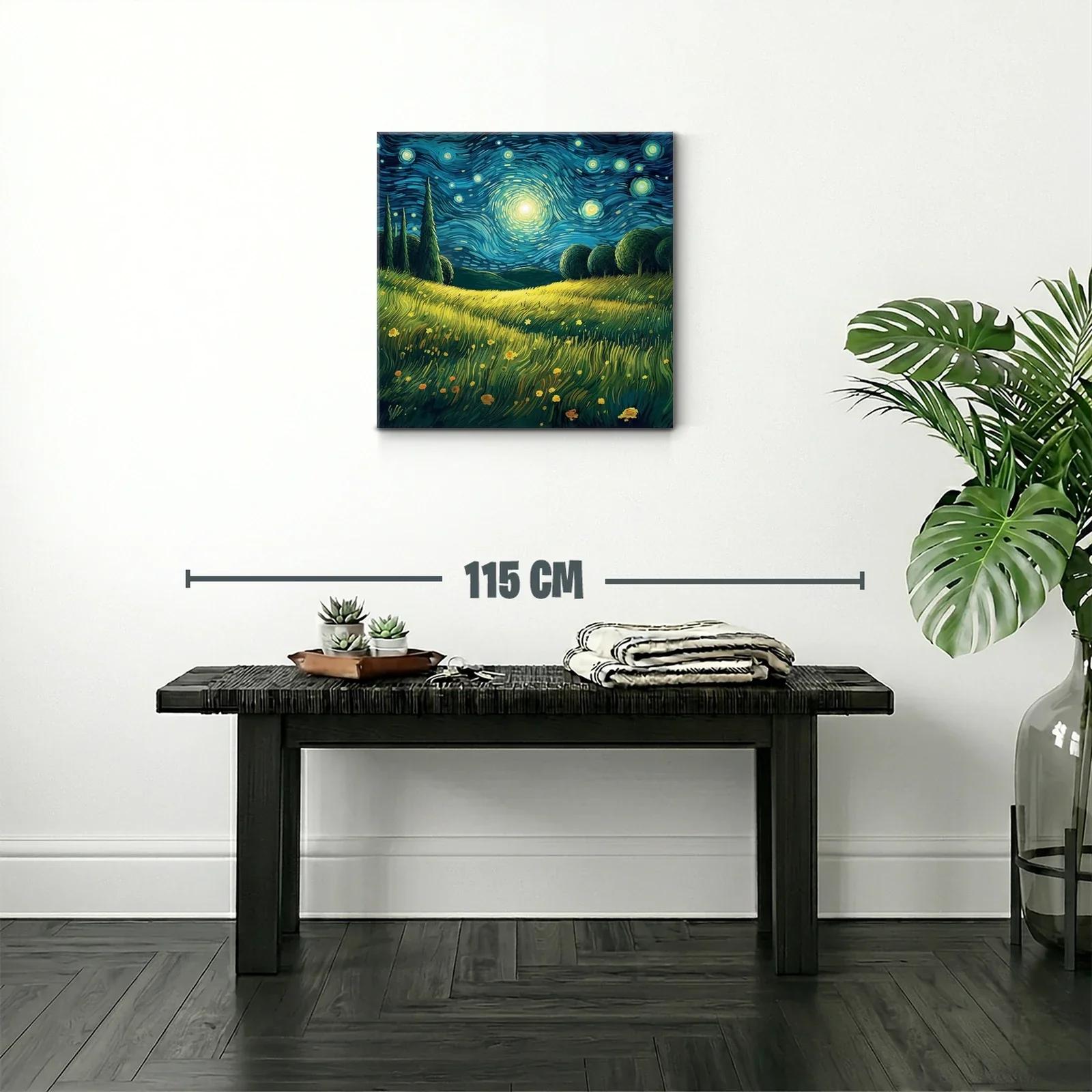 Paisaje nocturno brillante con cielo estrellado y campo de flores — miniatura 2