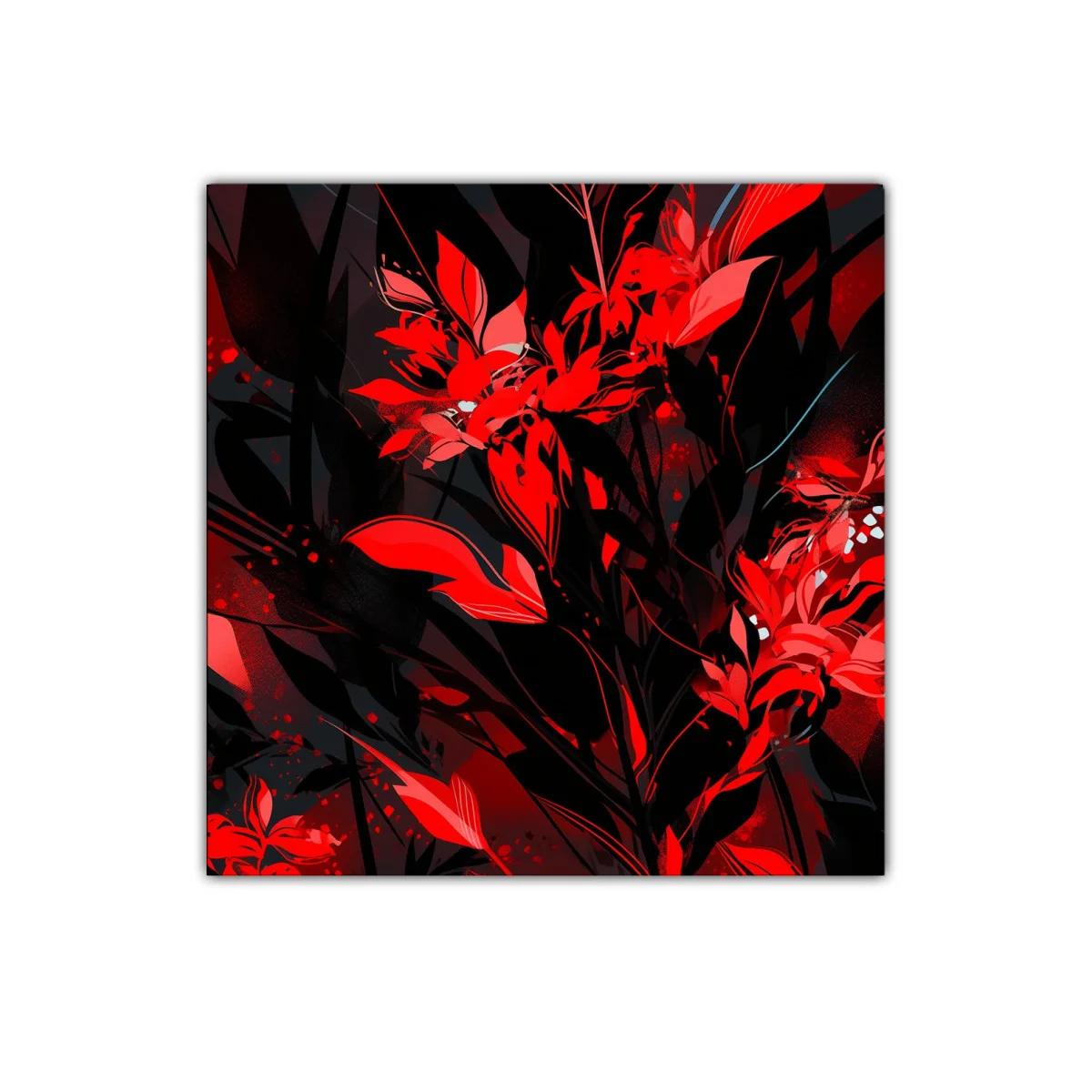 Explosión de Flores Rojas en Contraste Oscuro