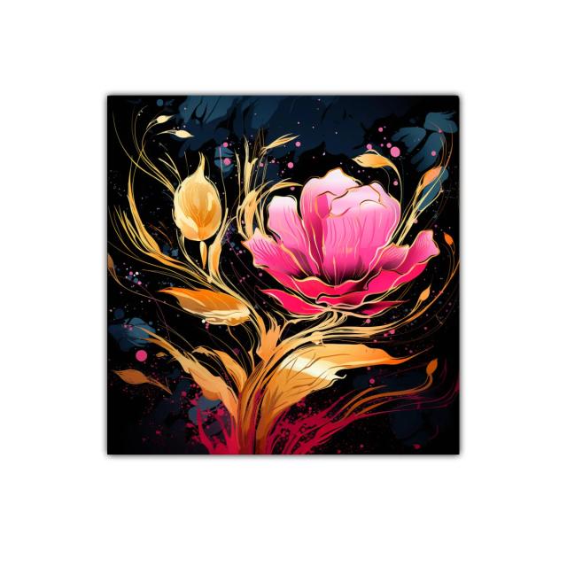 Flor Vibrante con Detalles Dorados sobre Fondo Oscuro