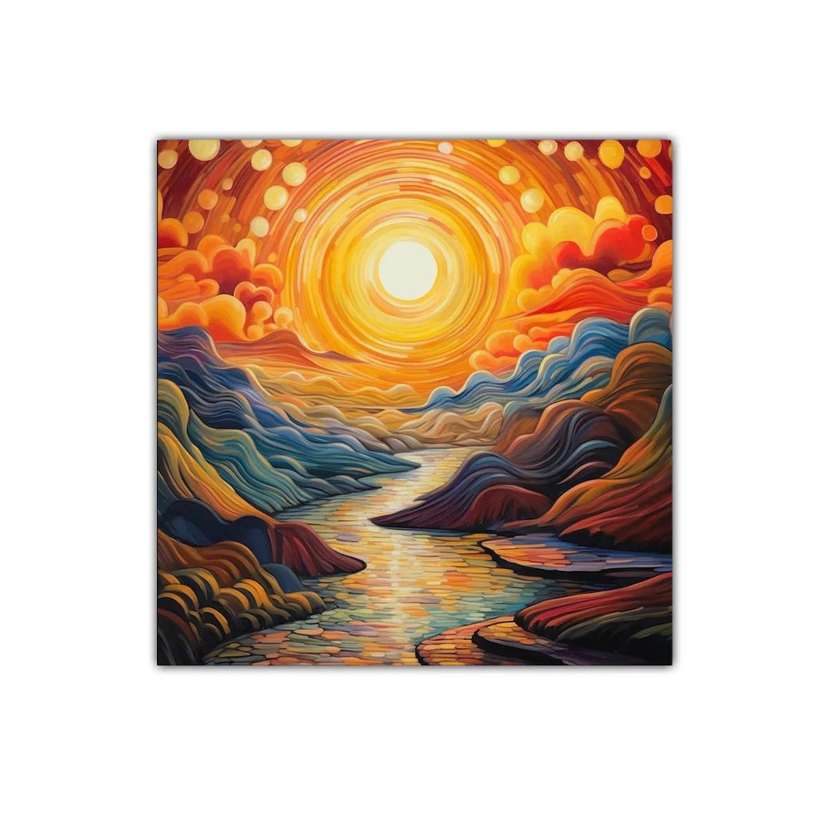Paisaje vibrante con río iluminado por sol radiante — imagen principal