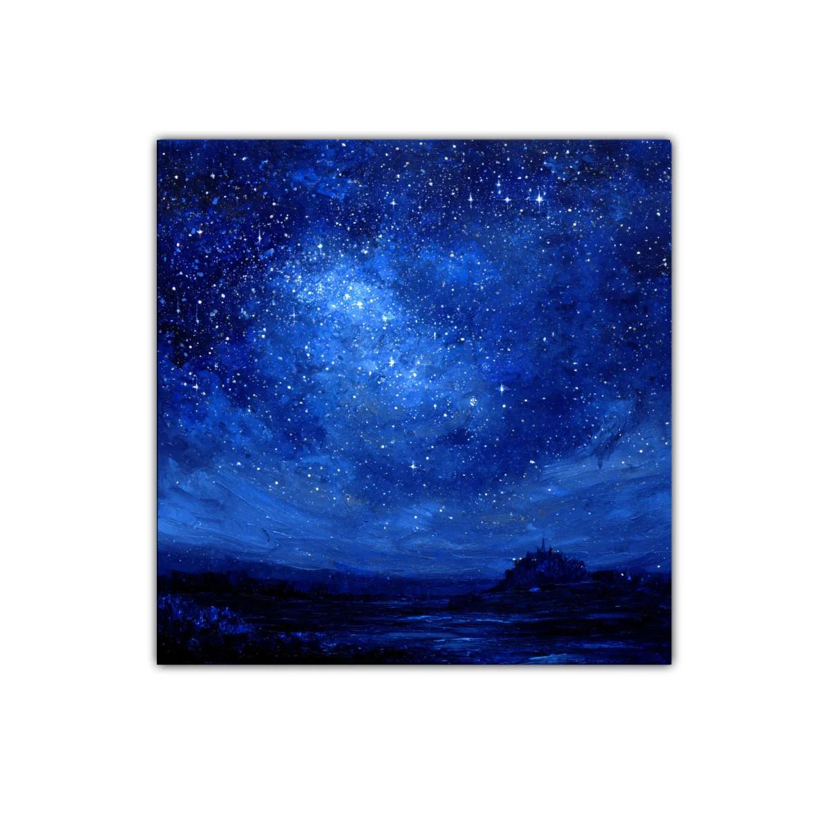 Cielo Estrellado Nocturno con Silueta de Paisaje — miniatura 1