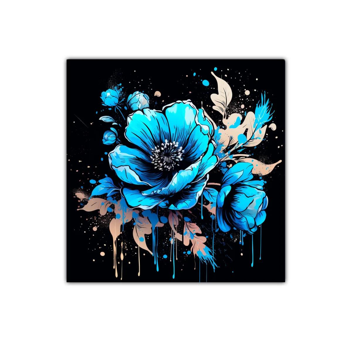 Flores vibrantes en tonos azules sobre fondo oscuro — imagen principal