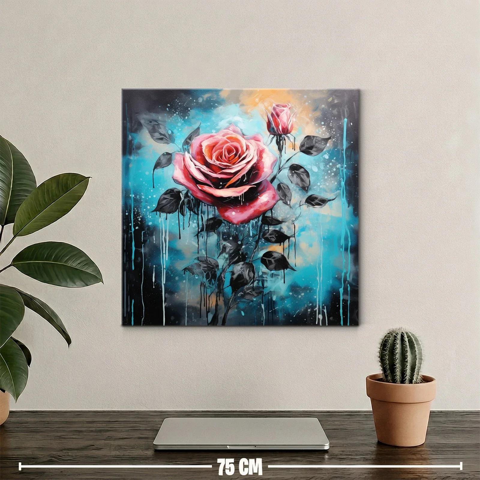 Rosa vibrante con fondo azul y detalles en negro — miniatura 2