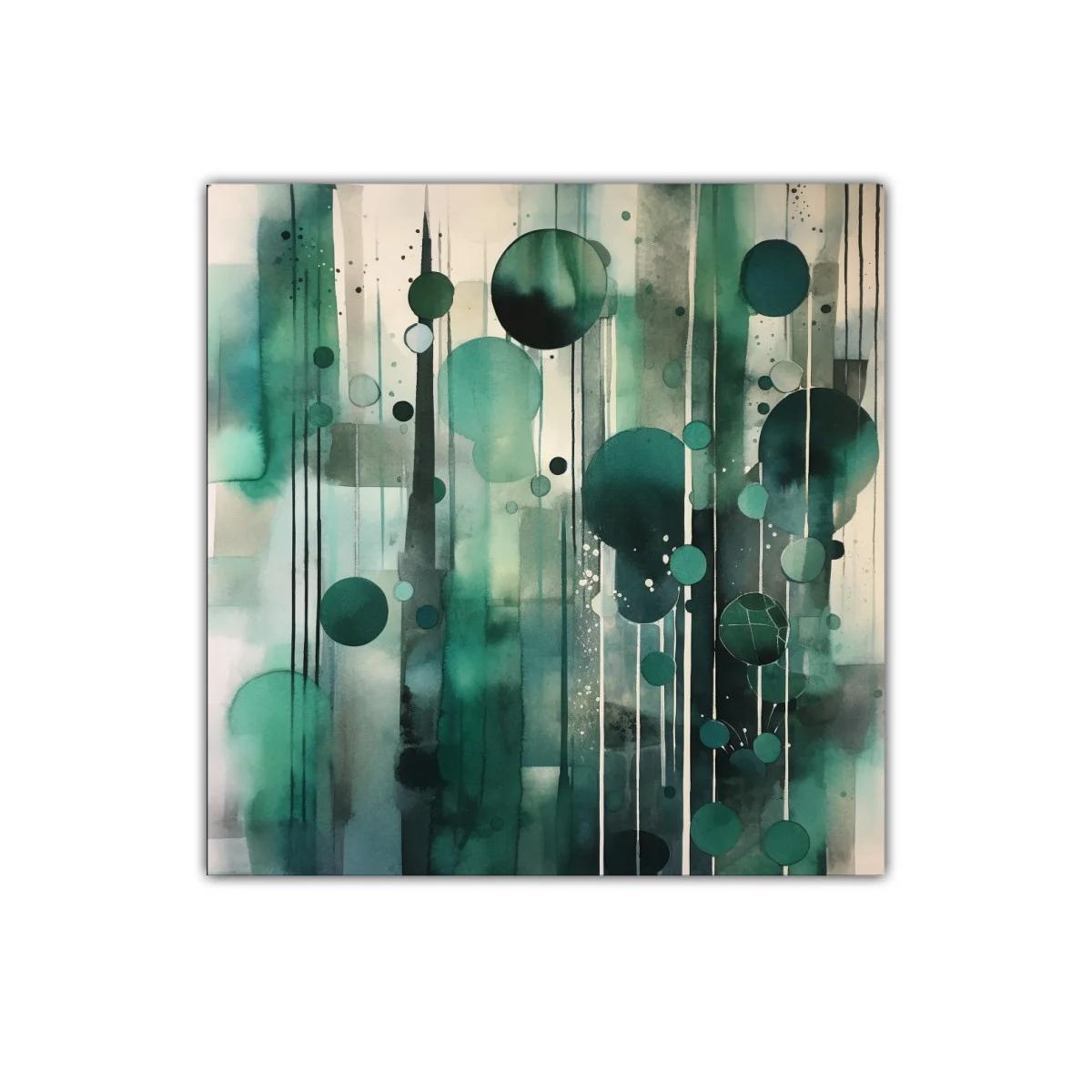 Composición abstracta de círculos y líneas en tonos verdes