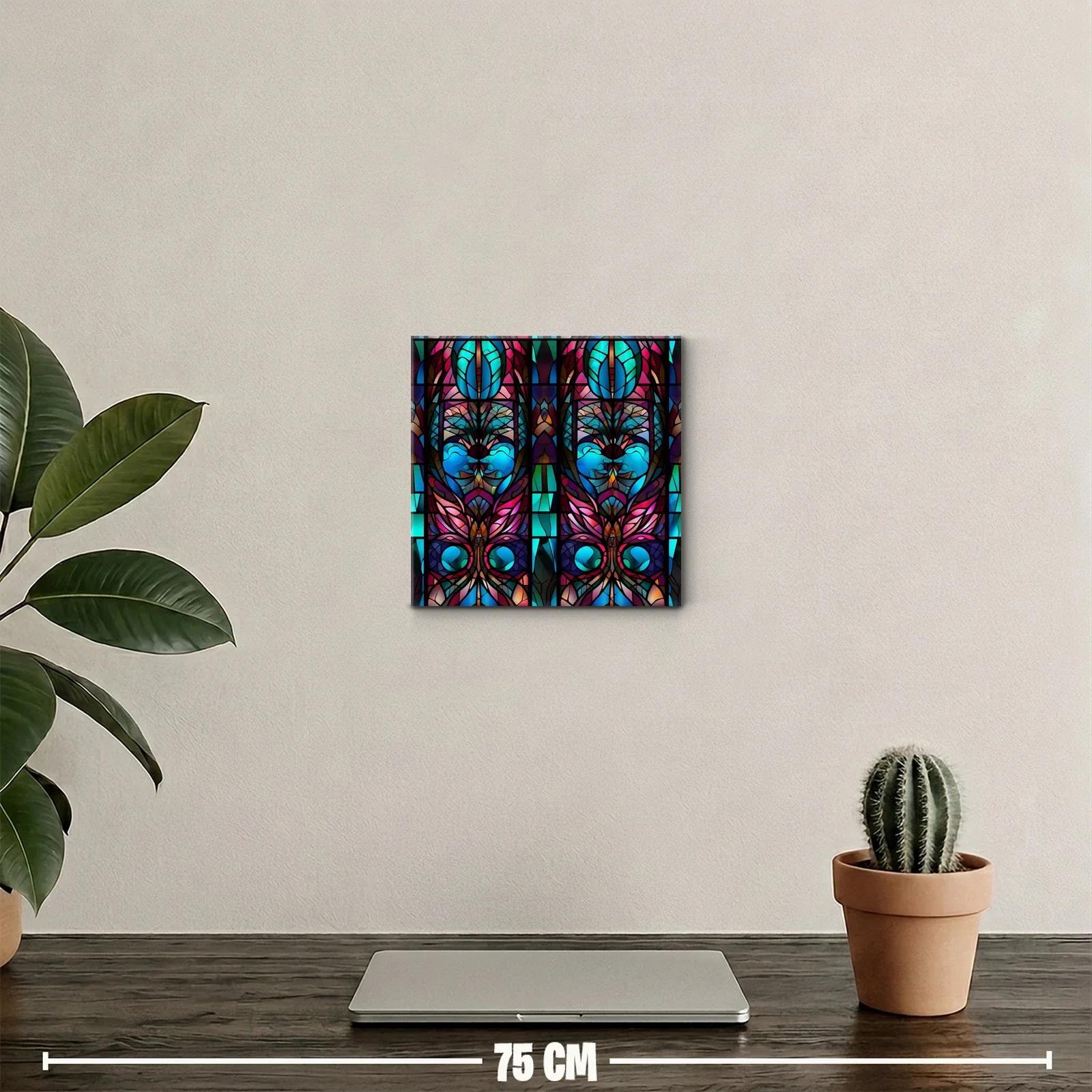 Arte Vitral con Colores Vibrantes y Diseño Floral Simétrico — miniatura 2