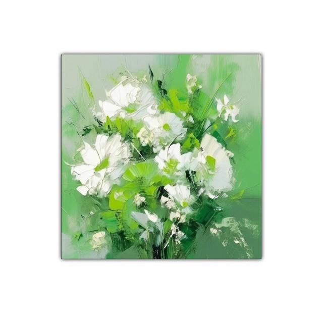 Cuadro decorativo con flores blancas y verdes vibrantes
