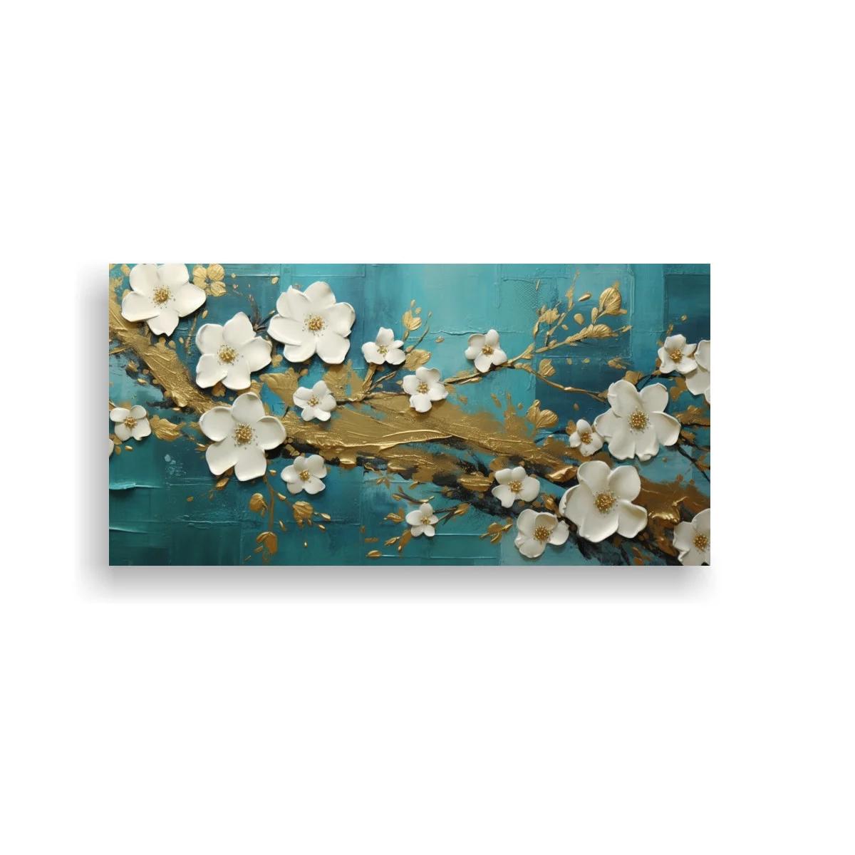 Cuadro flores blancas de magnolia sobre fondo turquesa — imagen principal