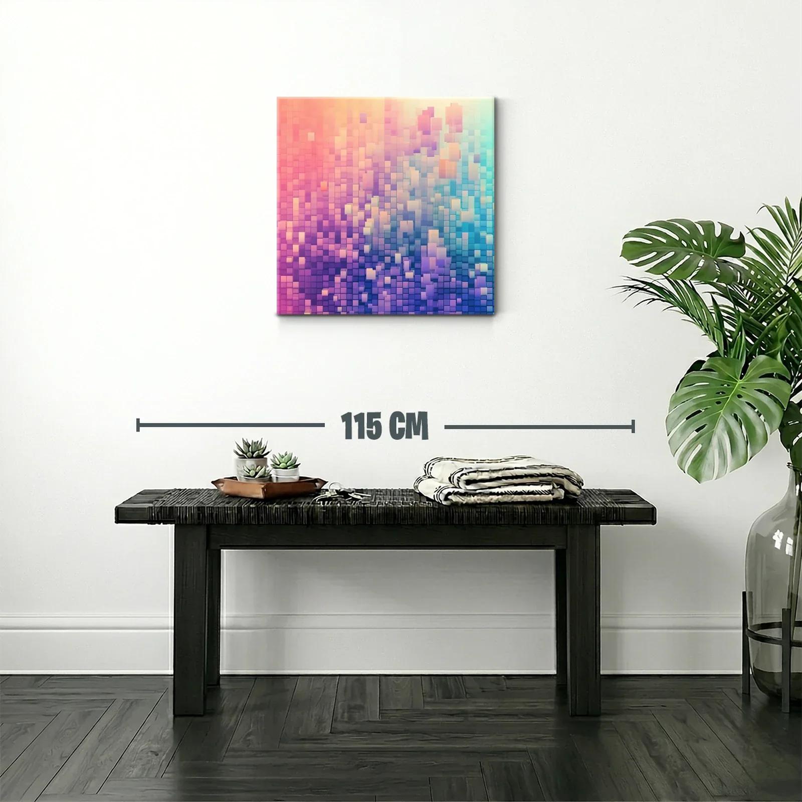 Cuadro abstracto con cubos en tonos pastel vibrantes — miniatura 2