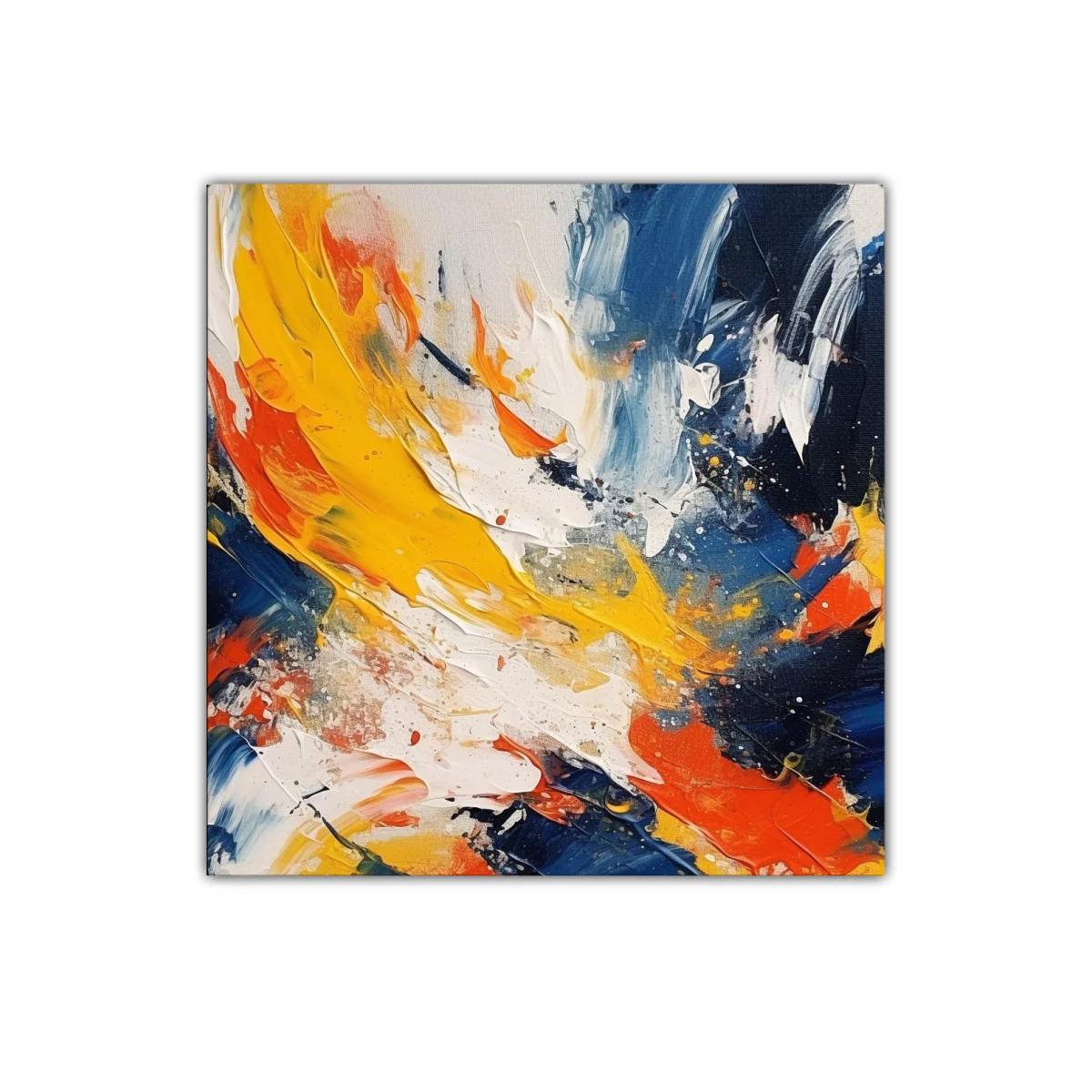 Cuadro abstracto con vivos contrastes en tonos cálidos y fríos