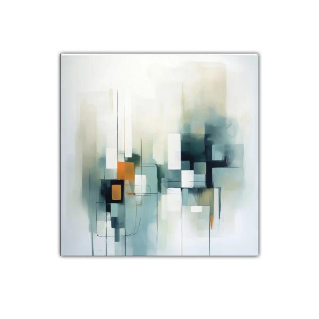 Cuadro abstracto con formas geométricas y tonos suaves