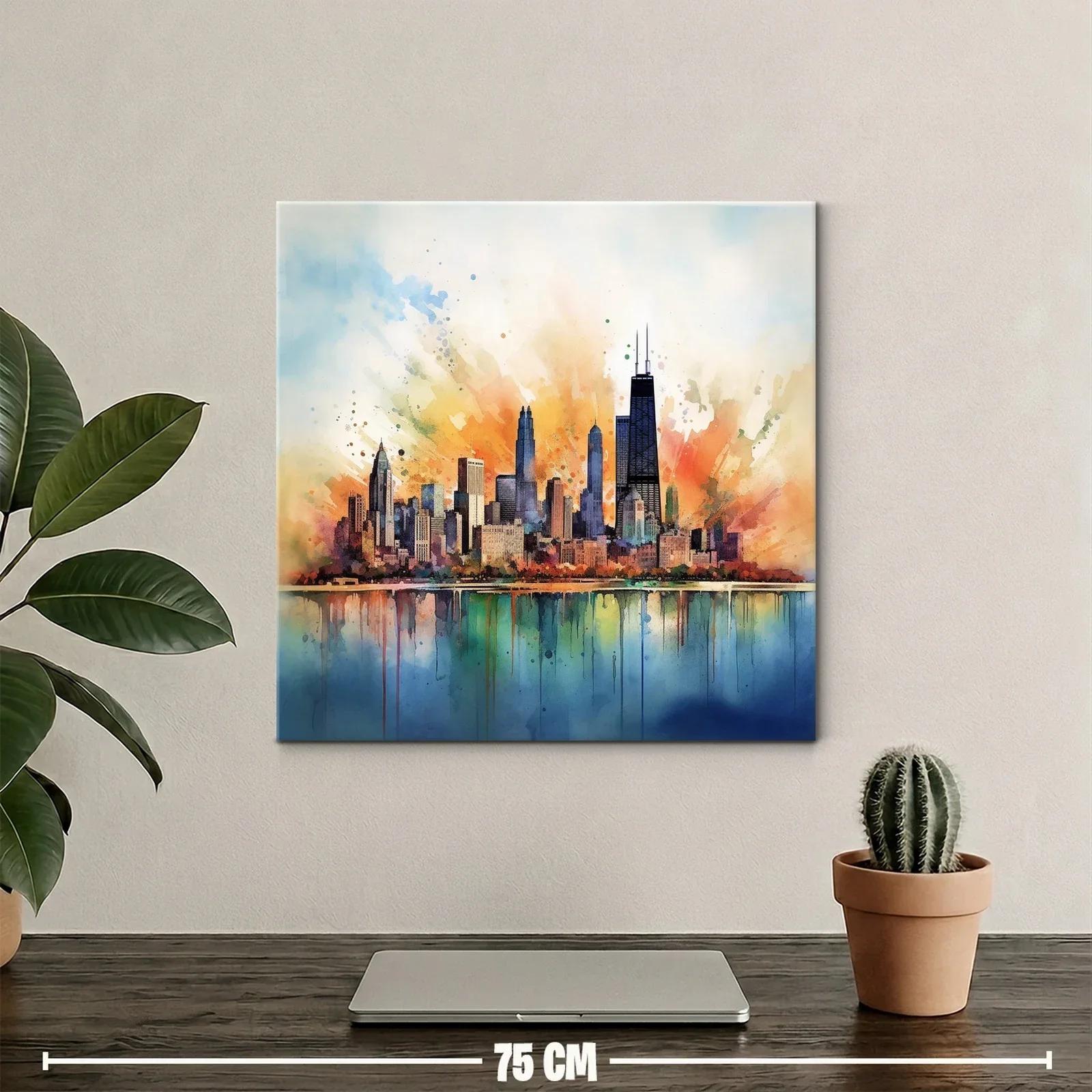 Vibrante ciudad con reflejos en tonos cálidos y fríos — miniatura 2