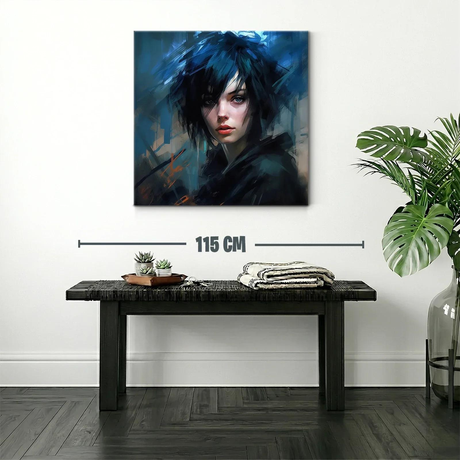 Retrato femenino con cabello azul en estilo contemporáneo — miniatura 2