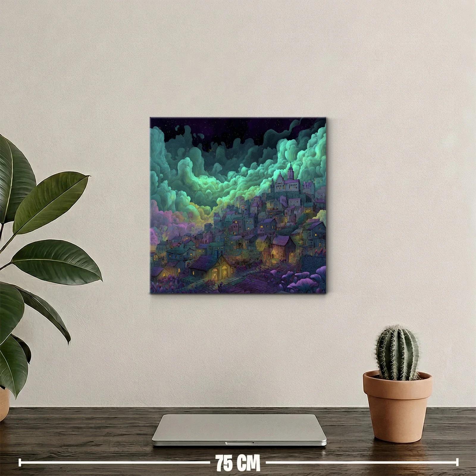 Paisaje nocturno de ciudad en tonos azules y verdes — miniatura 2