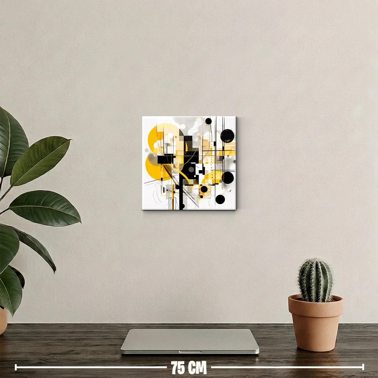 Cuadro abstracto con formas geométricas en tonos amarillos — miniatura 2