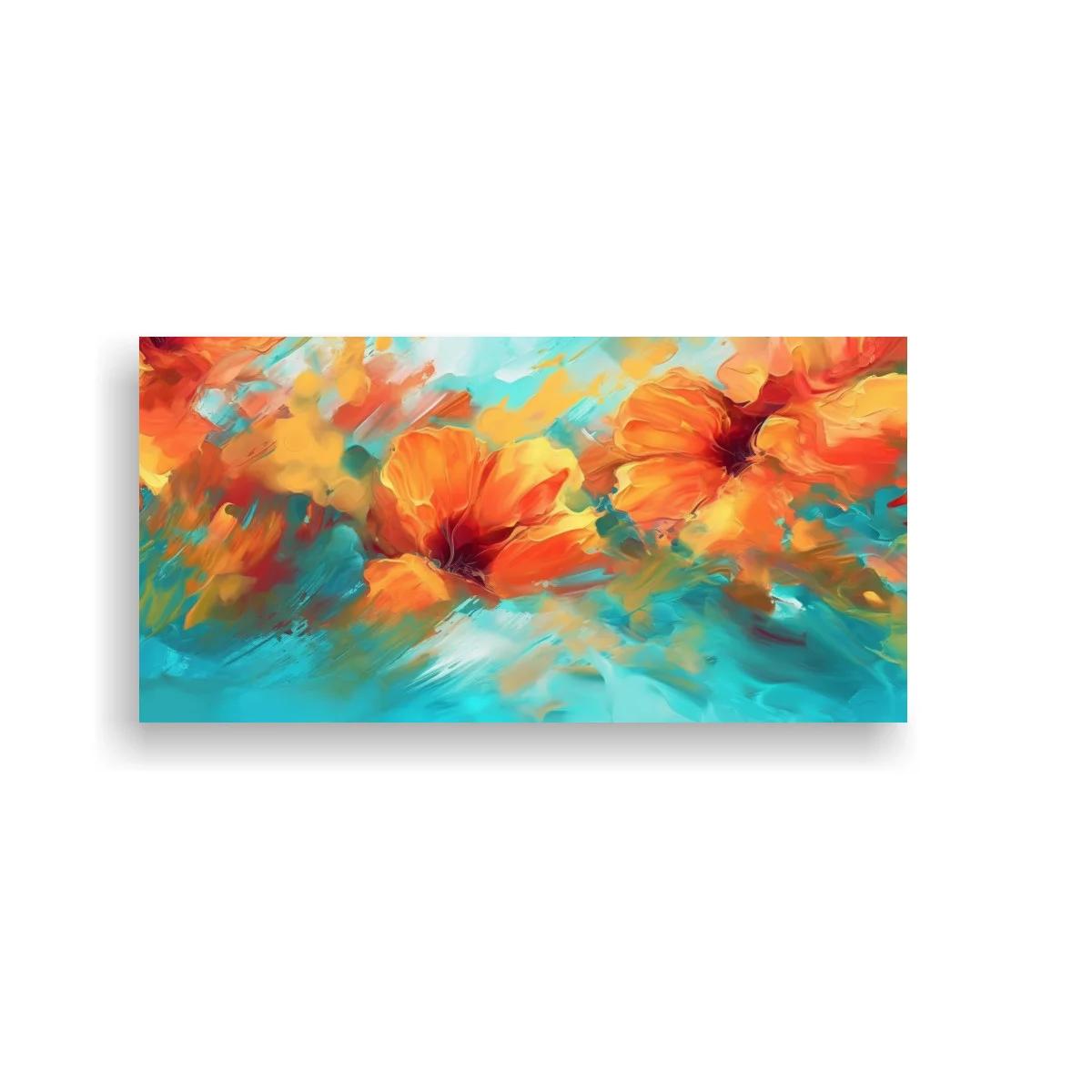Cuadro de amapolas naranjas con fondo turquesa