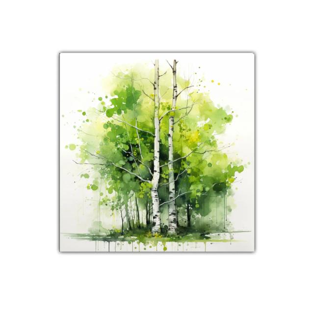 Bosque de abedules en tonos verdes y amarillos