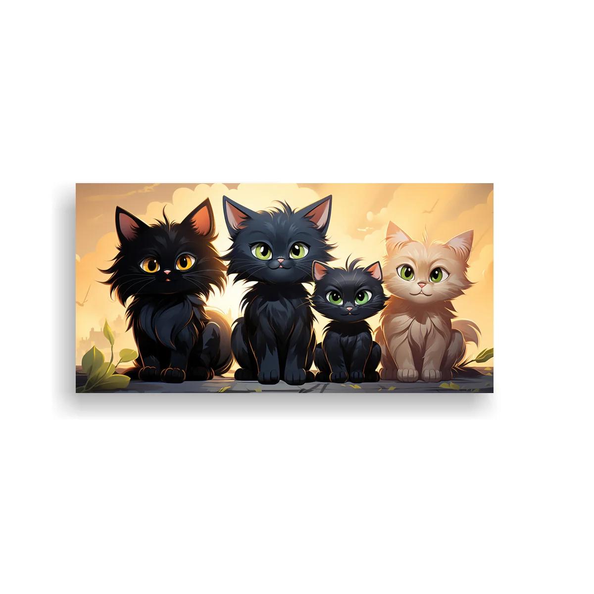 Cuadro grupo de cuatro gatitos con formato horizontal