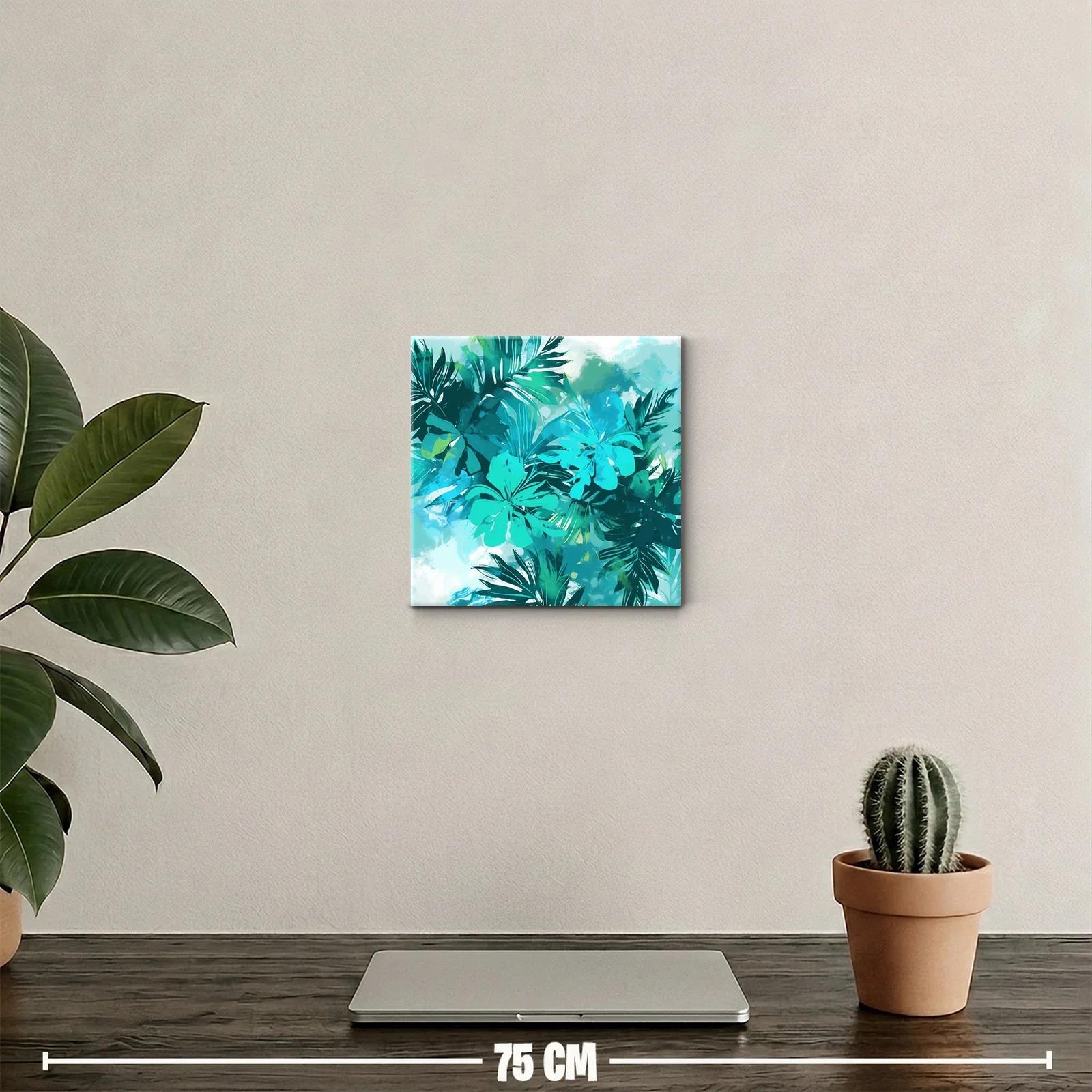 Cuadro decorativo con motivos botánicos en tonos turquesa y verde — miniatura 2