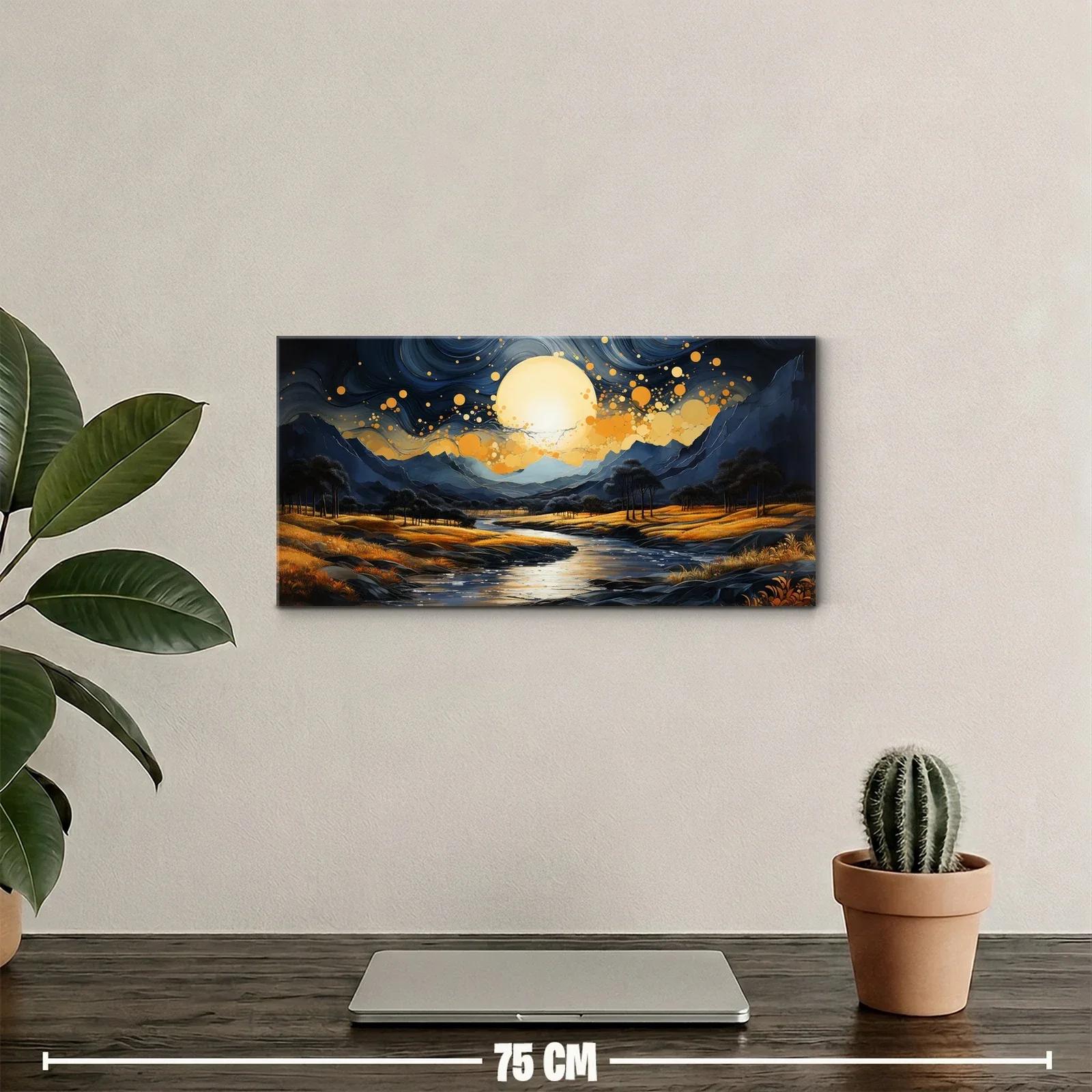 Cuadro paisaje nocturno con luna llena y río serpenteante — miniatura 2