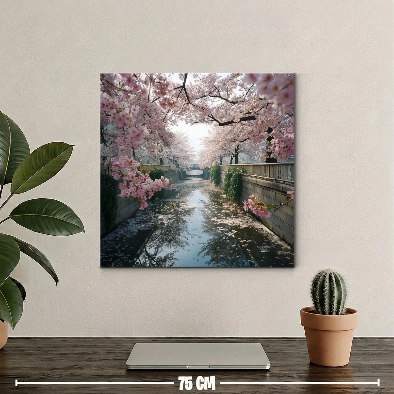 Paisaje sereno con cerezos en flor junto al río tranquilo — miniatura 2