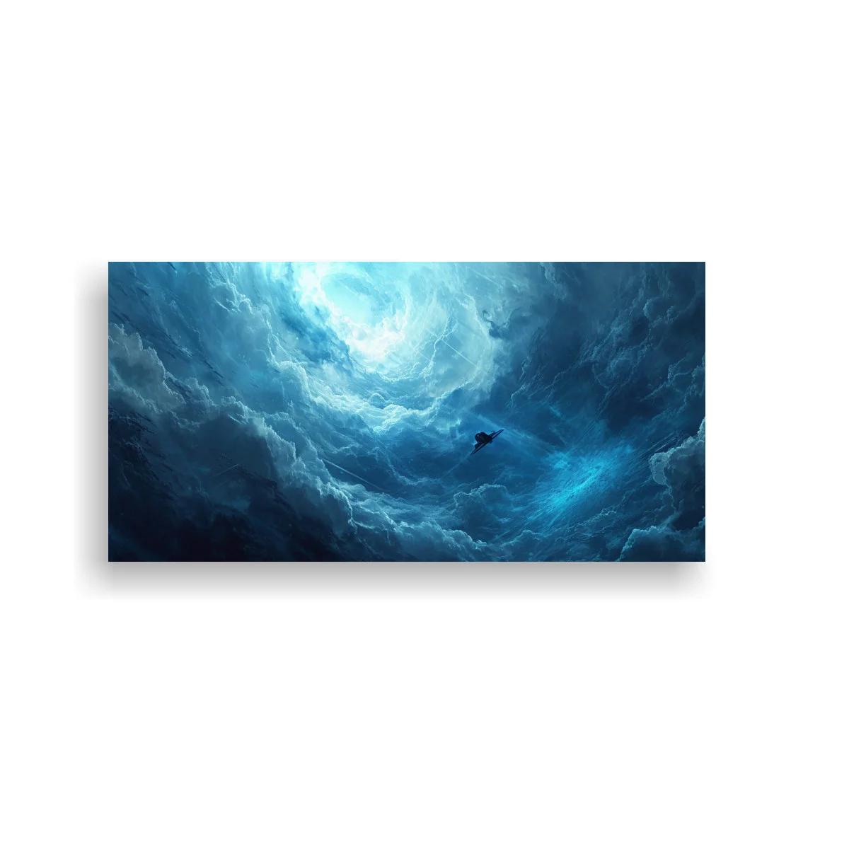 Cuadro tormenta de nubes con luz entre azul y turquesa