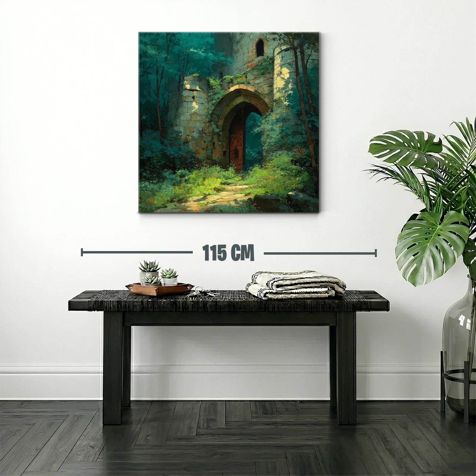 Entrada mágica de castillo entre frondoso bosque verde — miniatura 2