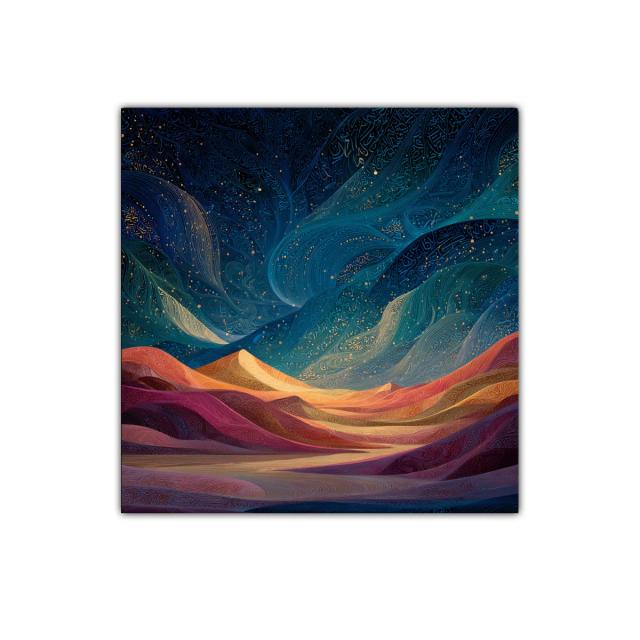 Paisaje onírico con montañas y cielo estrellado vibrante