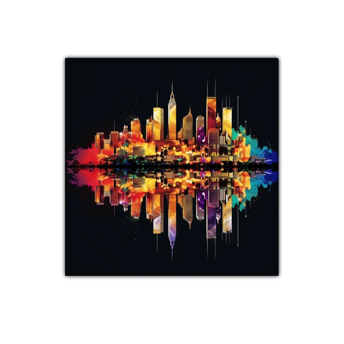 Ciudad vibrante iluminada con reflejos coloridos — imagen principal